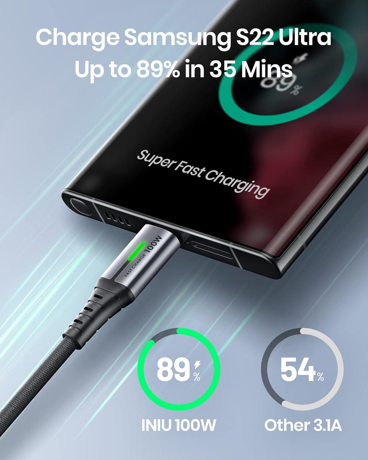 image:imageINIU 100W USB C to USB C Cable 1ft Black Short USB C Fast Charger Cable for iPhone 17 16 15 Pro Max Samsung S25 S24 Laptops MacBook iPad Air Switch etc1ft