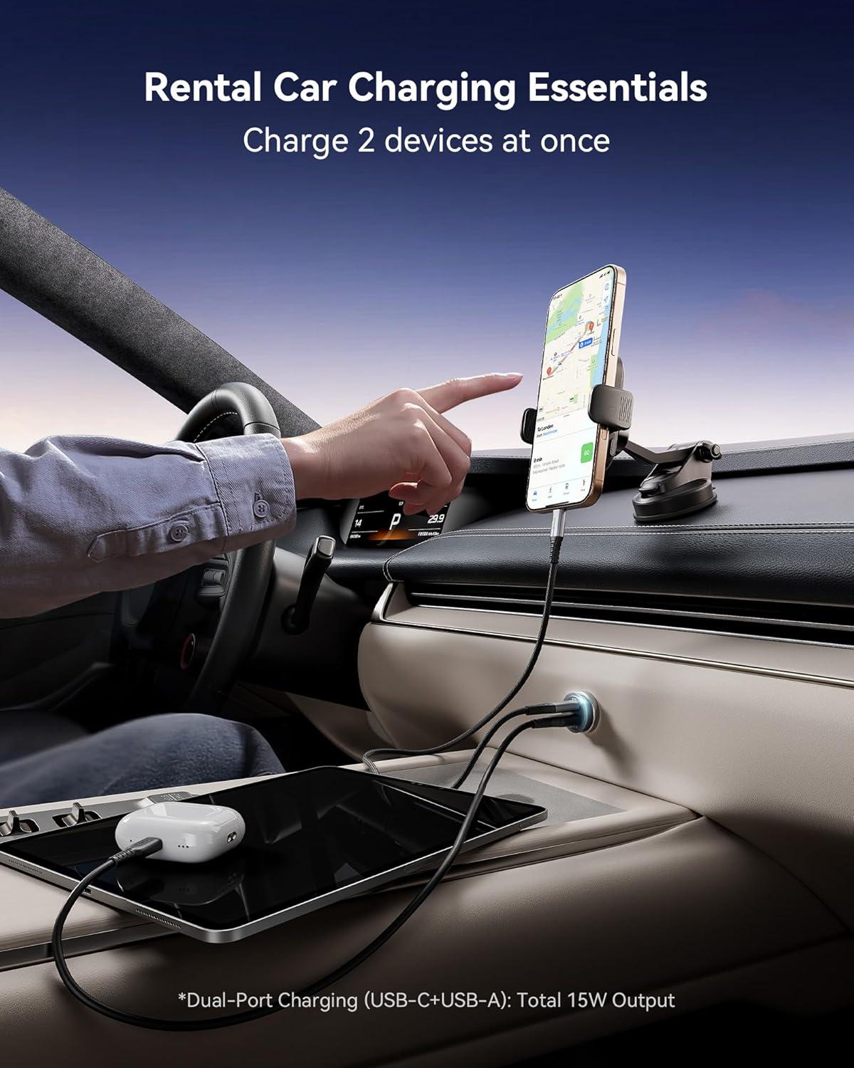 image:imageINIU Car Charger Cigarette Lighter USB Charger Total 60W 12V USB Socket with 1m 100W Type C Cable Fast Charge Car Phone Charge Adapter for iPhone 17 16 Samsung Laptops Switch 2 Car AccessoriesBlack
