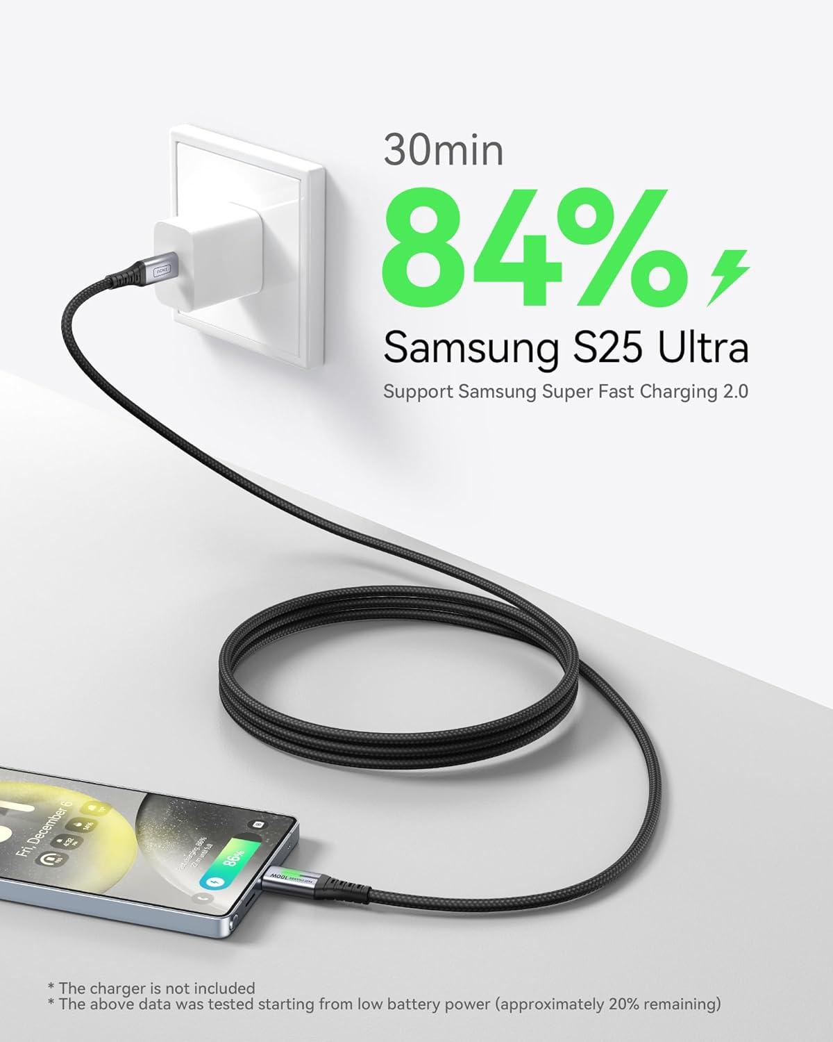 image:imageINIU USB C Cable 66ft2m 100W PD USBC to USBC Charger Cable Fast Charging Nylon Braided Type C to C Power Cord Data Cable USBC for iPad Air MacBook Pro iPhone 16 15 Samsung Galaxy S23 S22 A966ft