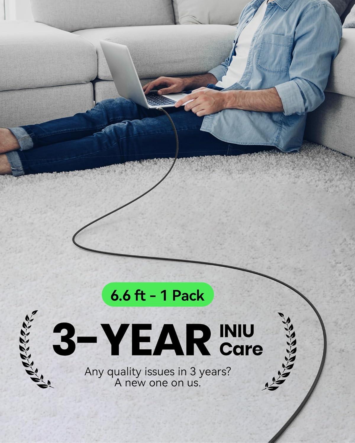 image:imageINIU USB C Cable 66ft2m 100W PD USBC to USBC Charger Cable Fast Charging Nylon Braided Type C to C Power Cord Data Cable USBC for iPad Air MacBook Pro iPhone 16 15 Samsung Galaxy S23 S22 A966ft