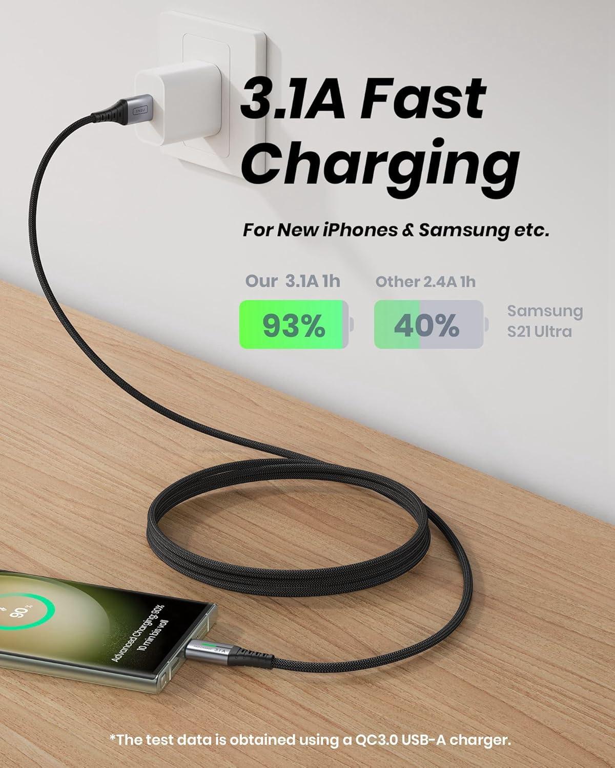 image:imageINIU USB to C Cable Fast Charging 5 Packs 16FT33FT266FT2 31A Type C Cords Nylon USBC Phone Charger Cables for iPhone 16 Samsung S21 Google Kid Airplane Business Car5 Packs