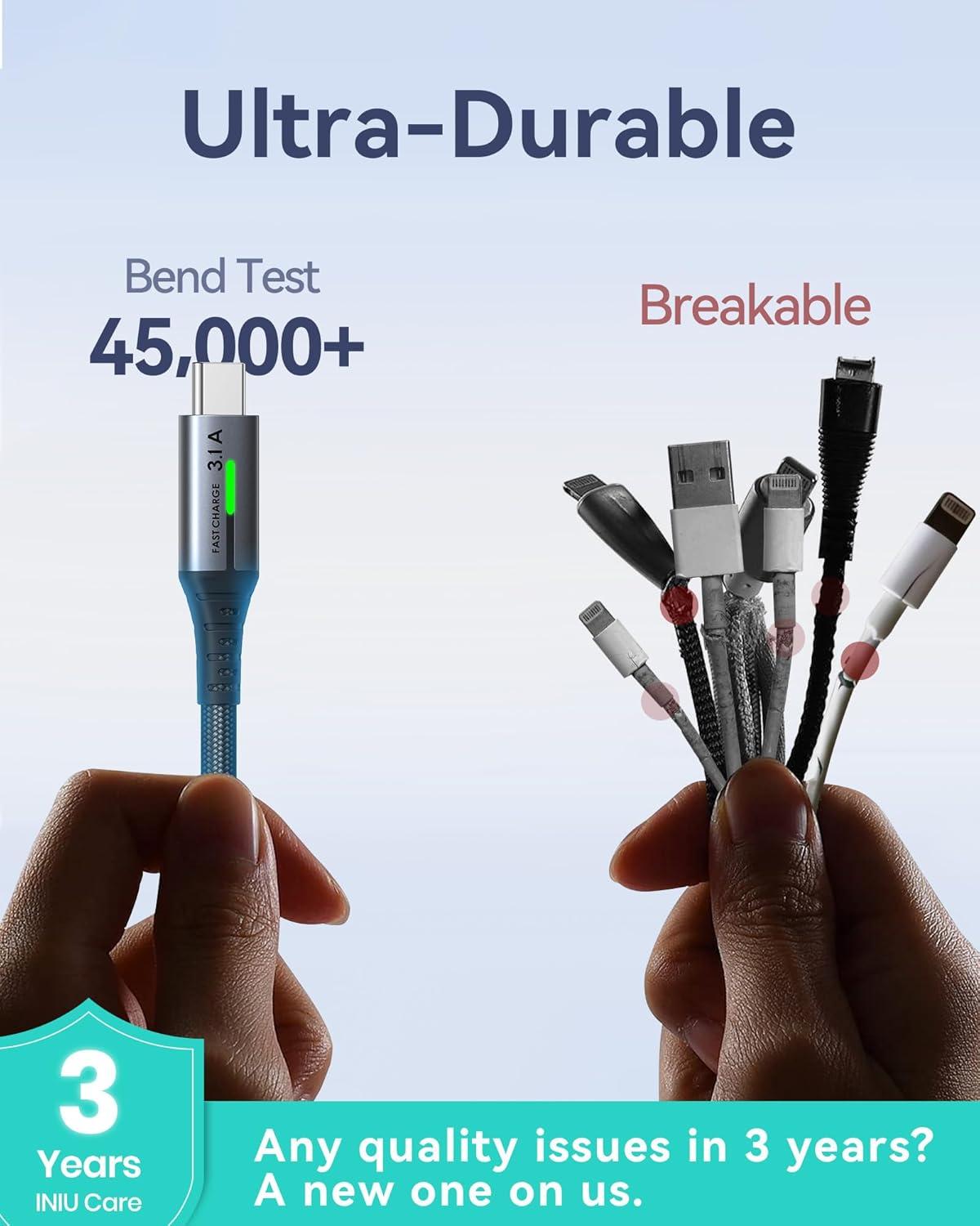 image:imageINIU USB to C Cable Fast Charging 5 Packs 16FT33FT266FT2 31A Type C Cords Nylon USBC Phone Charger Cables for iPhone 16 Samsung S21 Google Kid Airplane Business Car3 Packs