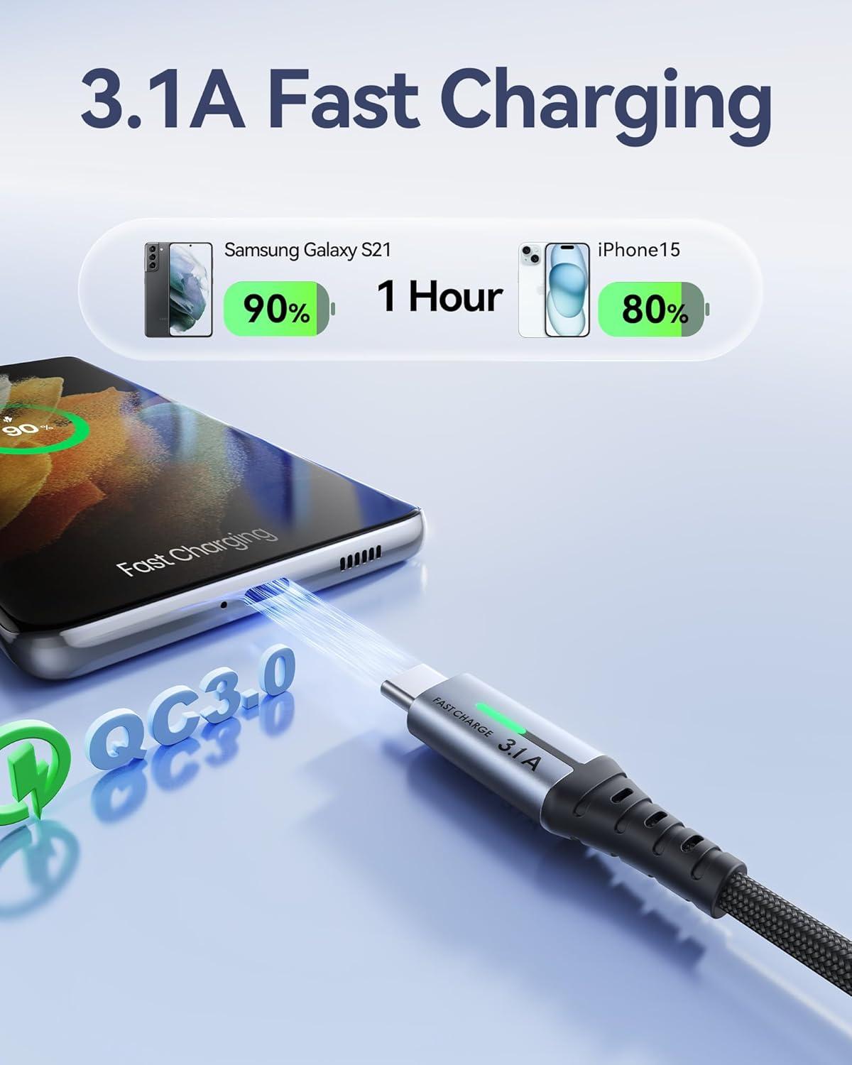 image:imageINIU USB to C Cable Fast Charging 5 Packs 16FT33FT266FT2 31A Type C Cords Nylon USBC Phone Charger Cables for iPhone 16 Samsung S21 Google Kid Airplane Business Car3 Packs