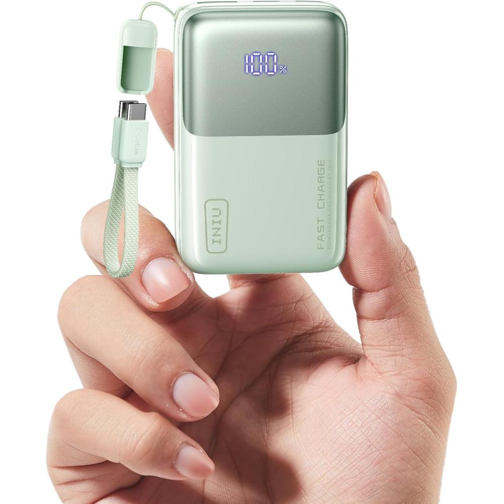 image:imageINIU Pocket Size Portable Charger Ultra Small 10000mAh 45W PD Power Bank Fast Charging Battery Pack Travel Essentials Powerbank for iPhone 17 16 Pro Air Xiaomi 17 Pro Max 16 15 14 Samsung S24 etcLight Green