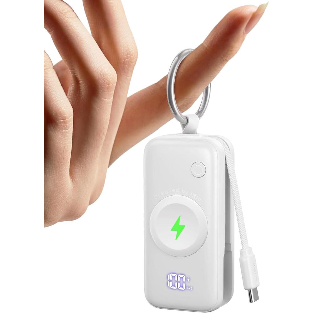 image:imageINIU Portable Charger 5000mAh Power Bank for Apple Watch 20W PD Fast Charging with Builtin USB C Cable FlightSafe Travel Essential Battery Pack for Apple Watch Ultra 11 10 SE iPhone Air 17 16 15White