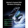 INIU Wireless Charger, 15W Fast Charging Magnetic Wireless Charger Stand, Travel Essential Wireless Charging Station with Sleep-Friendly Adaptive Light, for iPhone 16/15/14/13/12 Series, Airpods(Black)