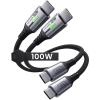INIU 100W Short USB C to USB C Cable, [1ft, 2-Pack] Type C Cord for iPhone 16 Pro Max 15 Plus, Samsung Galaxy S24 Ultra S21 S10e, MacBook, iPad and More(Black)