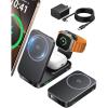 INIU 3 in 1 Wireless Charging Station, Qi2 Certified 15W Travel Charger for Apple Multiple Devices, Foldable Magnetic Wireless Charger Stand for iPhone 17 16 15 14 13 12 Series Apple Watch AirPods(Black)