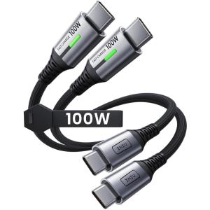 INIU 100W Short USB C to USB C Cable, [1ft, 2-Pack] Type C Cord for iPhone 16 Pro Max 15 Plus, Samsung Galaxy S24 Ultra S21 S10e, MacBook, iPad and More(Black)