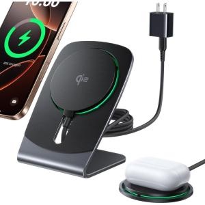 INIU Magnetic Wireless Charger Stand, Qi2 Certified 15W Mag-Safe Wireless Charging Pad with Cooling Fan, Fast Charging Pad for iPhone 17 16 15 14 13 12 Series AirPods 4 3 2 Pro (with Adapter)(Black)