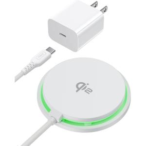 INIU Magnetic Wireless Charger Stand, Qi2 Certified 15W Mag-Safe Wireless Charging Pad with Cooling Fan, Fast Charging Pad for iPhone 17 16 15 14 13 12 Series AirPods 4 3 2 Pro (with Adapter)(White)