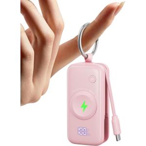 INIU Portable Charger, 5000mAh Power Bank for Apple Watch, 20W PD Fast Charging with Built-in USB C Cable, Flight-Safe Travel Essential Battery Pack for Apple Watch Ultra 11 10 SE, iPhone Air 17 16 15(Pink)