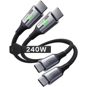 INIU USB C to USB C Cable, 240W Fast Charging Type C Charger Cord, Braided USBC Cable for iPhone 17, Samsung S25, Laptop, MacBook, Switch, Photographers, Outdoor, Travel, [6.6ft+6.6ft Black](Black)
