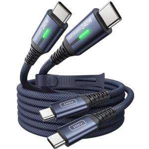 INIU USB C to USB C Cable, 240W Fast Charging Type C Charger Cord, Braided USBC Cable for iPhone 17, Samsung S25, Laptop, MacBook, Switch, Photographers, Outdoor, Travel, [6.6ft+6.6ft Black](Blue)