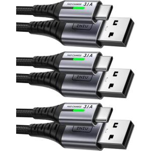 INIU USB to C Cable Fast Charging, [5 Packs, 1.6FT+3.3FT2+6.6FT2] 3.1A Type C Cords, Nylon USB-C Phone Charger Cables for iPhone 16, Samsung S21, Google, Kid, Airplane, Business, Car(3 Packs)