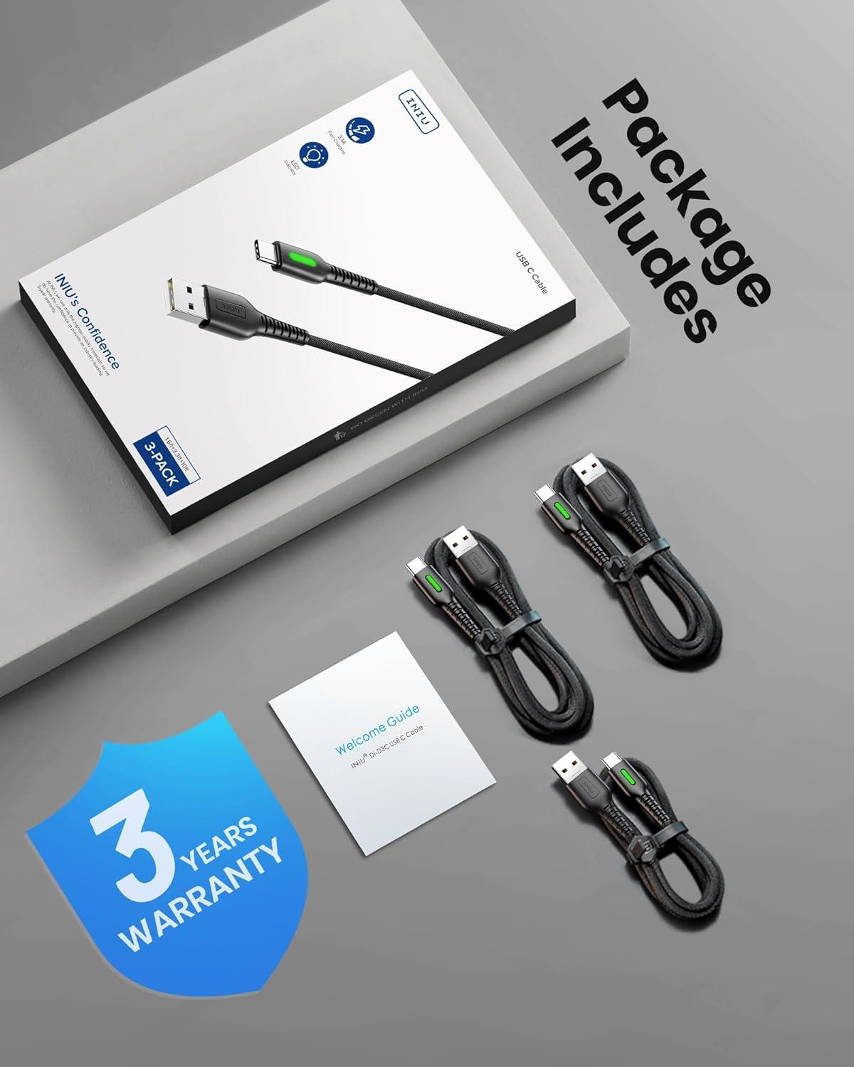 image:imageINIU USB C Cable 5Pack 163366 ft 31A Fast Charging Type C Cord Nylon Braided USB A to USBC Phone Charger Cable for iPhone 16 15 Series Samsung Galaxy S21 S20 S10 Google Pixel 7 6 etc3 Packs