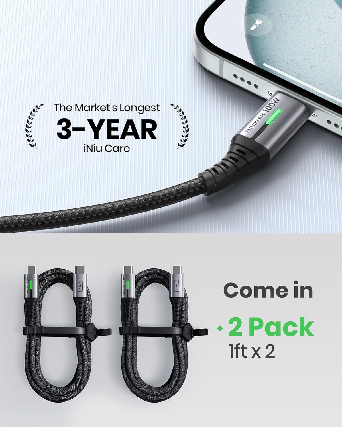 image:imageINIU USB C to USB C Cable 66ft Red 2Pack C Cable to C Cable for iPhone 17 16 15 Pro Max Samsung S25 S24 Ultra Laptops MacBook iPad Air Switch etcBlack