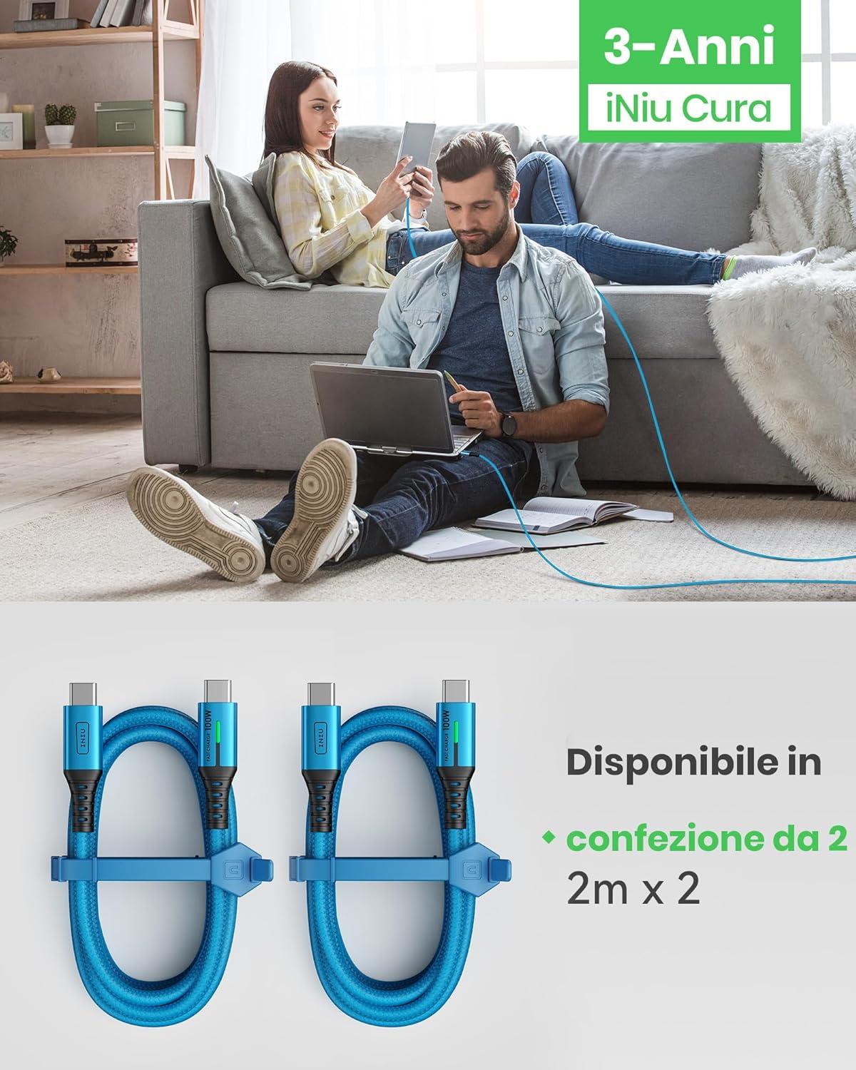 image:imageINIU USB C to USB C Cable 66ft Red 2Pack C Cable to C Cable for iPhone 17 16 15 Pro Max Samsung S25 S24 Ultra Laptops MacBook iPad Air Switch etcBlue