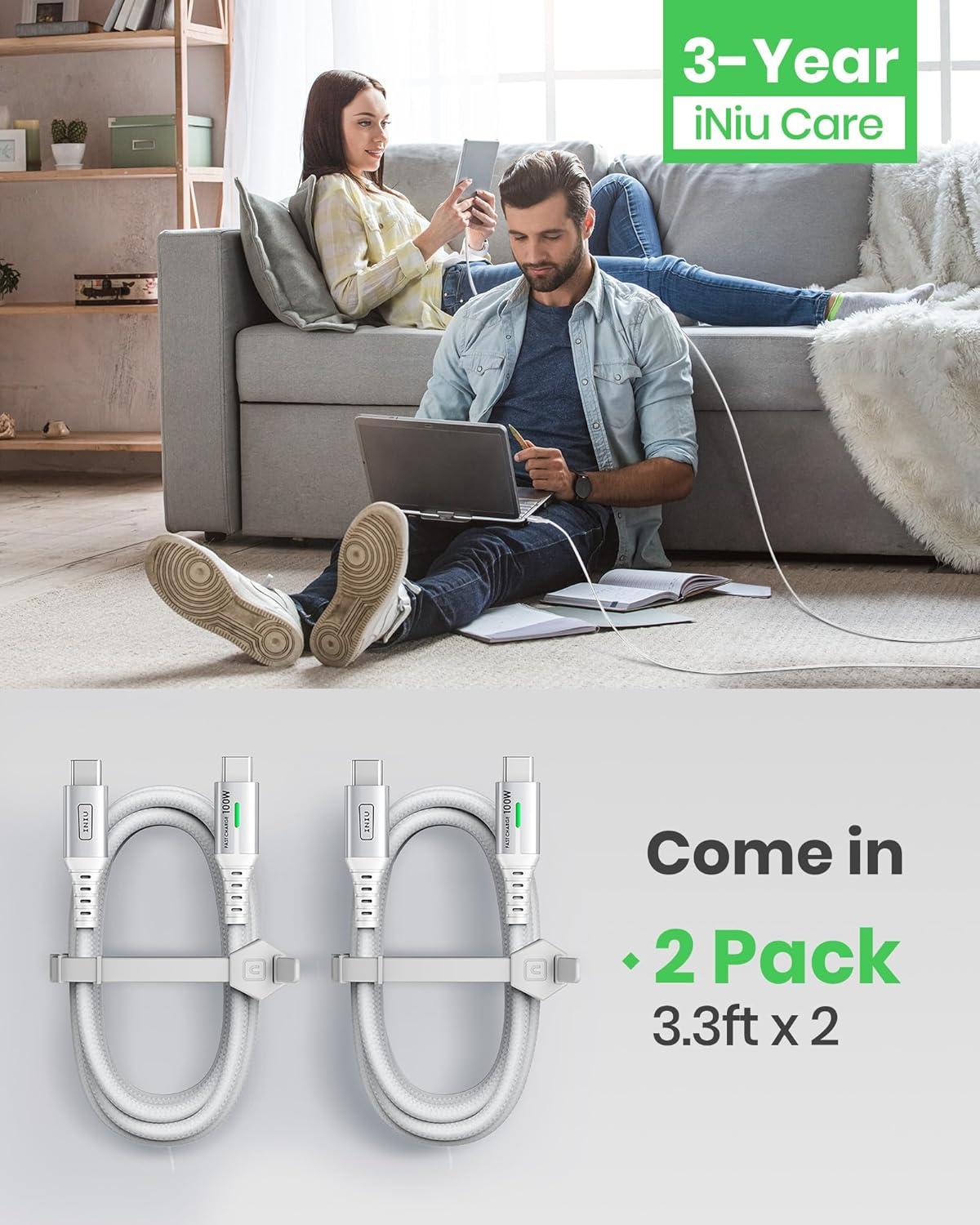 image:imageINIU USB C to USB C Cable 66ft Red 2Pack C Cable to C Cable for iPhone 17 16 15 Pro Max Samsung S25 S24 Ultra Laptops MacBook iPad Air Switch etcWhite