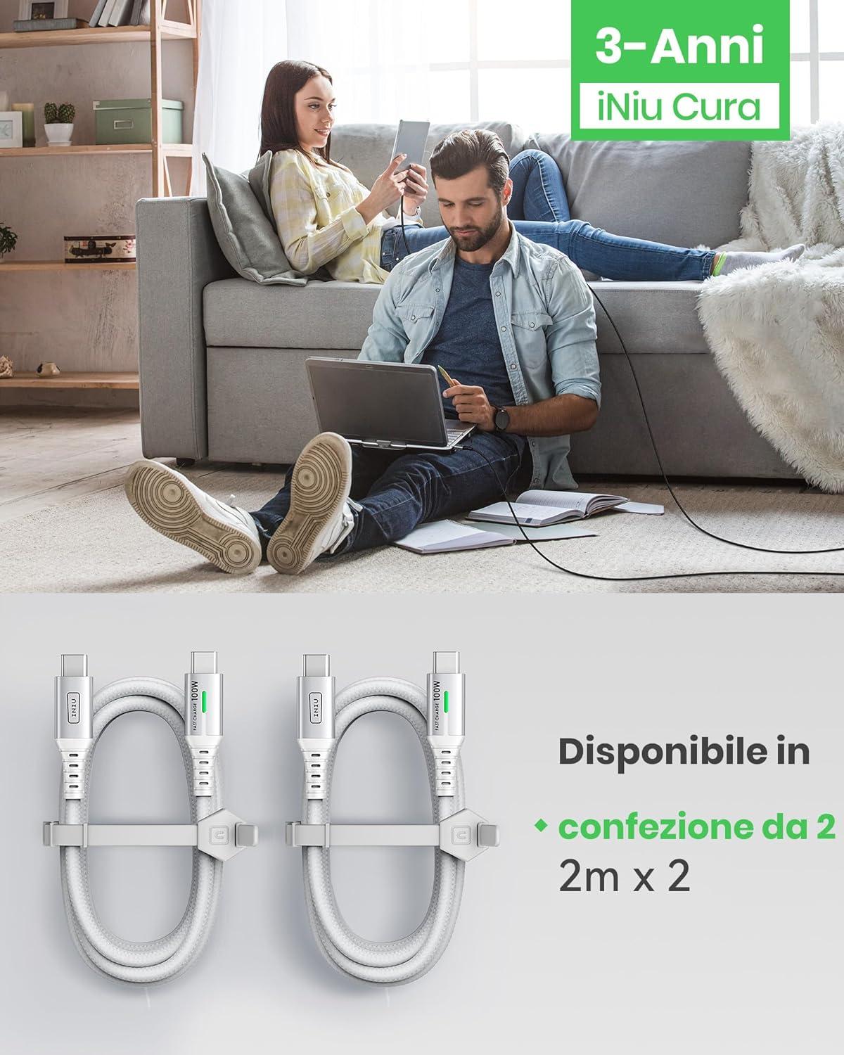image:imageINIU USB C to USB C Cable 66ft Red 2Pack C Cable to C Cable for iPhone 17 16 15 Pro Max Samsung S25 S24 Ultra Laptops MacBook iPad Air Switch etcWhite
