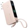 INIU 3-in-1 Portable Charger, 10000mAh 30W Fast Charging Power Bank, Built-in USB C Cable and Foldable AC Plug, Travel Essentials Battery Pack for iPhone 17 16 15, Samsung S25 S24, MacBook, and More(Pink)