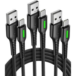 INIU USB C Cable, 5-Pack [1.6/3.3/6.6 ft] 3.1A Fast Charging Type C Cord, Nylon Braided USB A to USB-C Phone Charger Cable for iPhone 16 15 Series Samsung Galaxy S21 S20 S10 Google Pixel 7 6 etc(3 Packs)