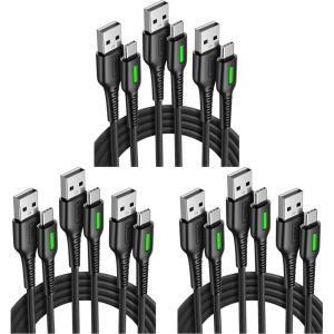 INIU USB C Cable, 5-Pack [1.6/3.3/6.6 ft] 3.1A Fast Charging Type C Cord, Nylon Braided USB A to USB-C Phone Charger Cable for iPhone 16 15 Series Samsung Galaxy S21 S20 S10 Google Pixel 7 6 etc(9 Packs)