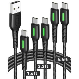 INIU USB C Cable, 5-Pack [1.6/3.3/6.6 ft] 3.1A Fast Charging Type C Cord, Nylon Braided USB A to USB-C Phone Charger Cable for iPhone 16 15 Series Samsung Galaxy S21 S20 S10 Google Pixel 7 6 etc(5 Packs)