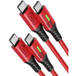INIU USB C to USB C Cable, [6.6ft, Red] 2-Pack C Cable to C Cable for iPhone 17 16 15 Pro Max Samsung S25 S24 Ultra Laptops MacBook iPad Air Switch etc.(Red)