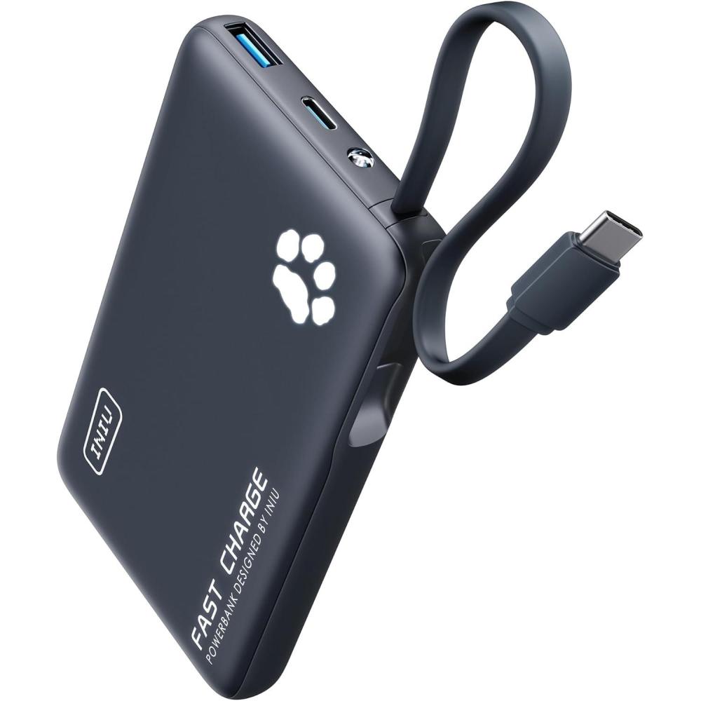 image:imageINIU 45W Power Bank Fast Charging Portable Charger with Builtin USB C Cable 10000mAh Small Type C Powerbank Battery Pack for iPhone 17 16 15 14 iPad Samsung S25 S24 etc Travel Camping EssentialsBlue