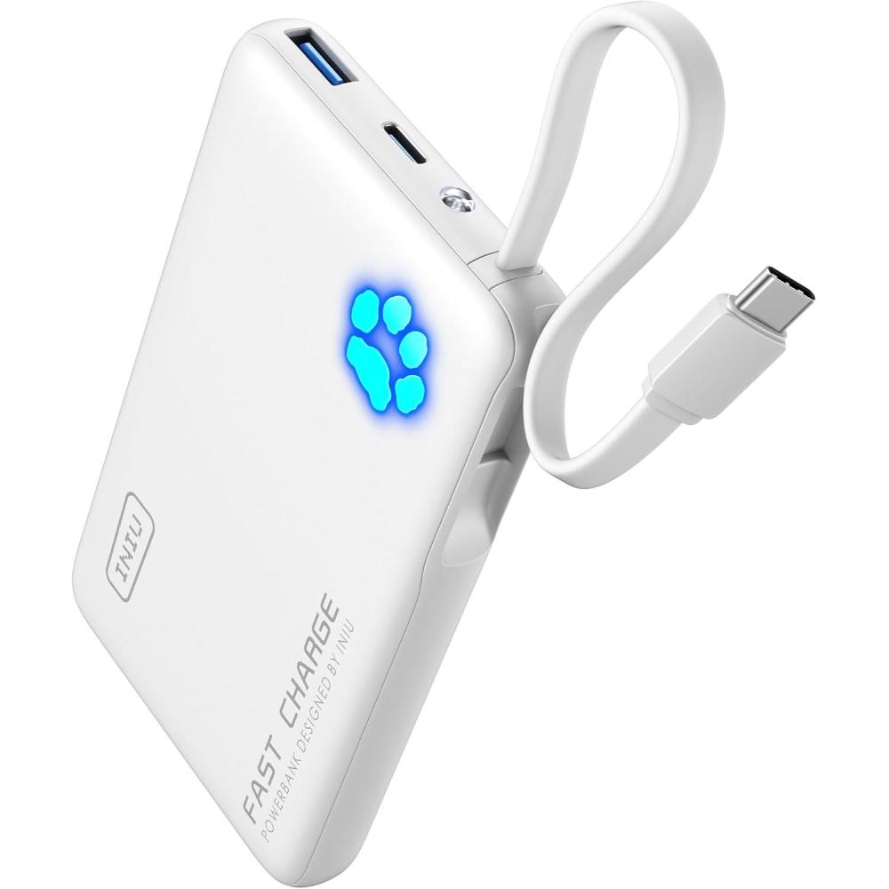 image:imageINIU 45W Power Bank Fast Charging Portable Charger with Builtin USB C Cable 10000mAh Small Type C Powerbank Battery Pack for iPhone 17 16 15 14 iPad Samsung S25 S24 etc Travel Camping EssentialsWhite