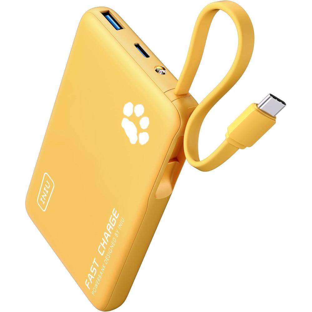 image:imageINIU 45W Power Bank Fast Charging Portable Charger with Builtin USB C Cable 10000mAh Small Type C Powerbank Battery Pack for iPhone 17 16 15 14 iPad Samsung S25 S24 etc Travel Camping EssentialsYellow
