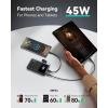 INIU Small Portable Charger, 45W PD Fast Charging 10000mAh Power Bank, Battery Pack with Attached USB C Cable, Travel Essentials Powerbank for iPhone 17 16 15 14 Pro Air, Xiaomi, Samsung S25 S24 etc(Black)