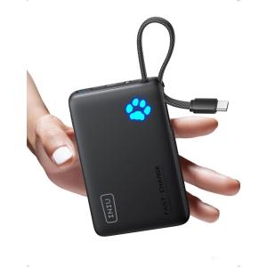 INIU 45W Power Bank, Fast Charging Portable Charger with Built-in USB C Cable, 10000mAh Small Type C Powerbank, Battery Pack for iPhone 17 16 15 14, iPad, Samsung S25 S24 etc Travel Camping Essentials(Black)