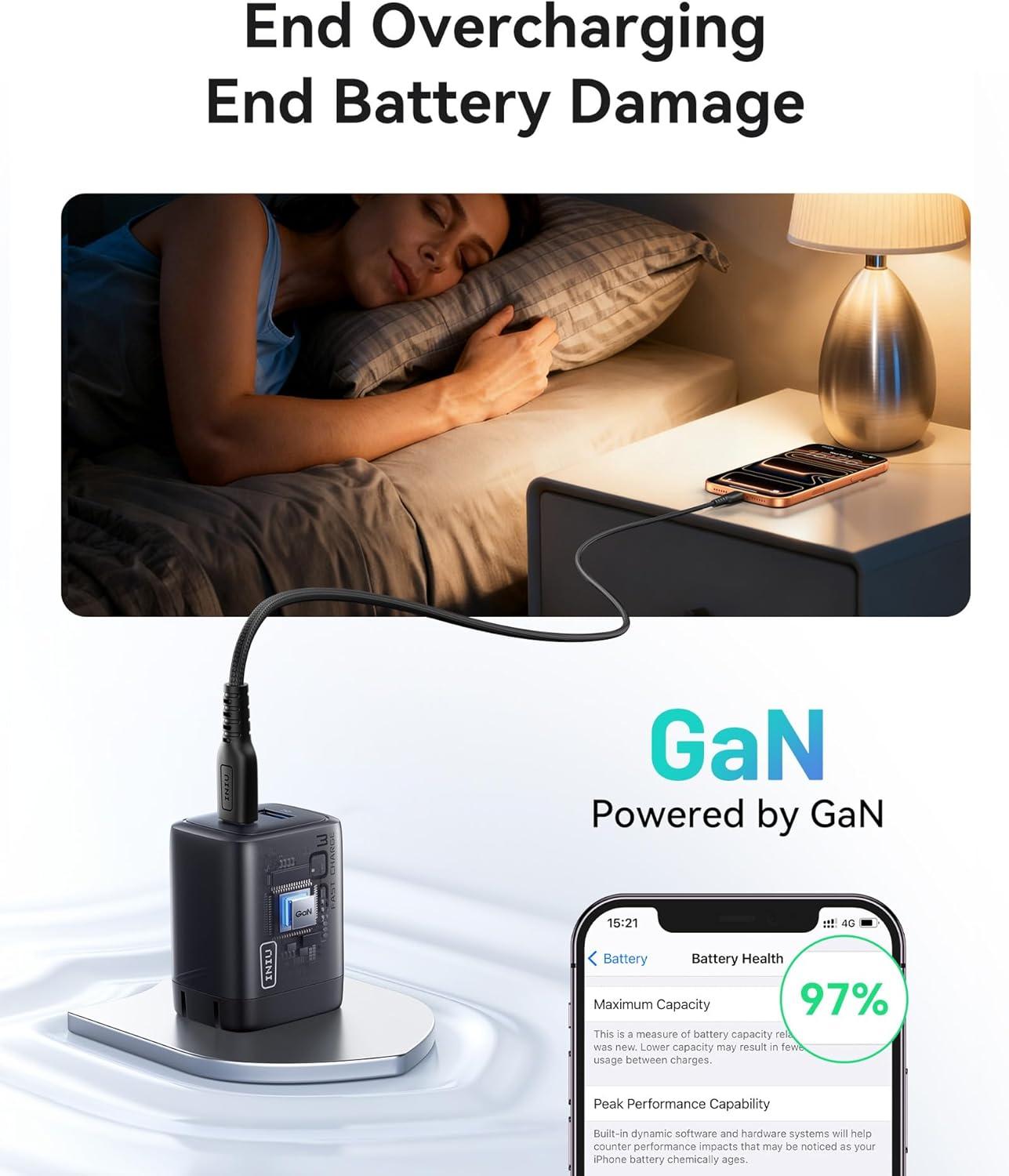 image:imageINIU USB C Charger Block 30W PD QC Fast Charging USBC USBA iPad Charger with Foldable Plug GaN Tech Type C Power Adapter for iPhone 17 16 iPad 11 Air Samsung S25 Business Emergency White