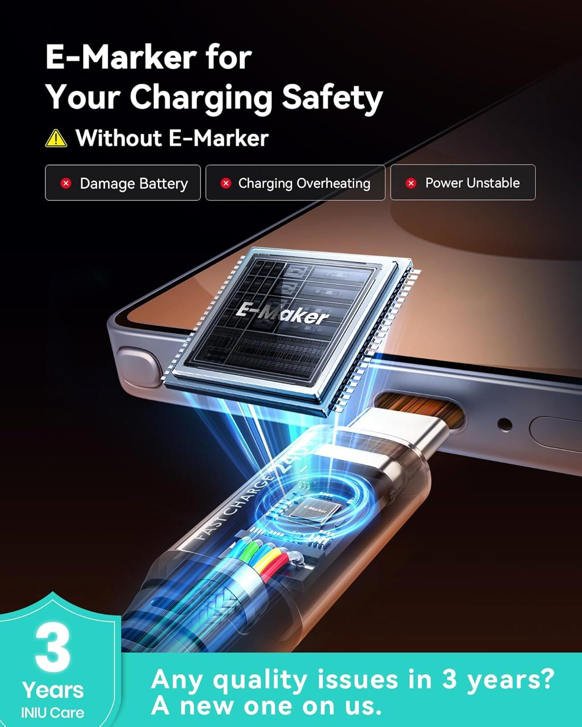 image:imageINIU USB C to USB C Cable 240W Fast Charging Type C Charger Cord Braided USBC Phone Charger Cable for iPhone 17 16 Pro Max Samsung S25 S24 Laptops MacBook Air 15 M3 iPad Switch 1ft1ft BlackBlue
