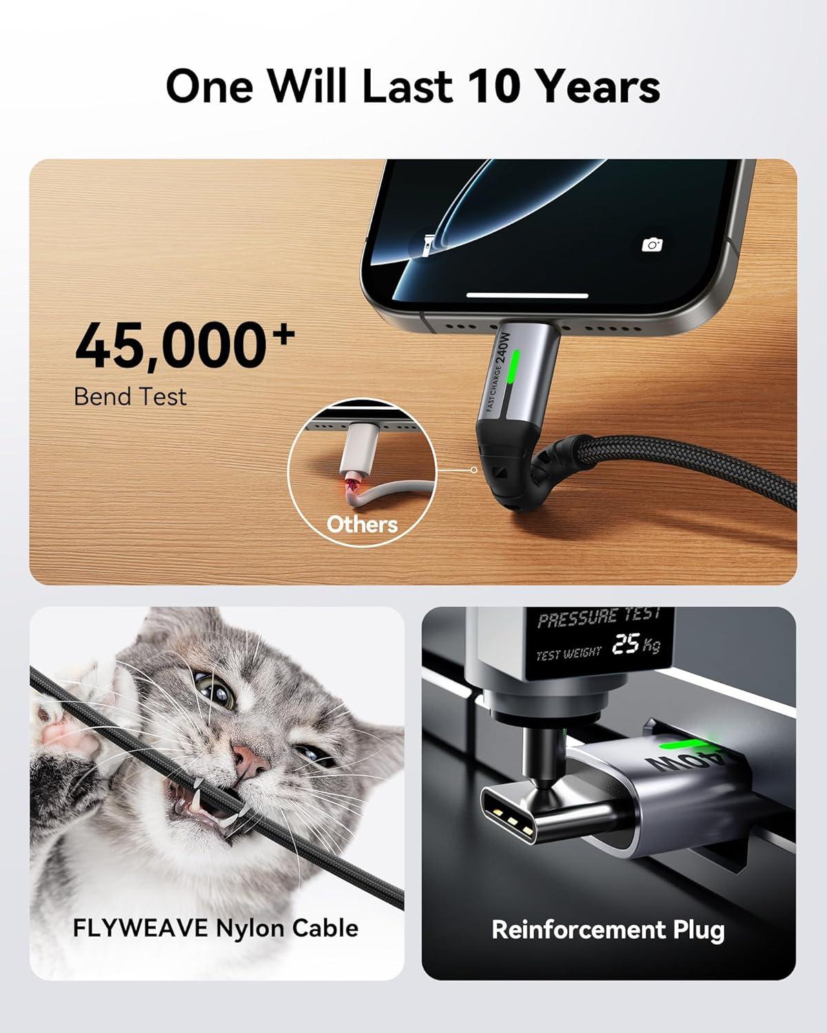 image:imageINIU USB C to USB C Cable 240W Fast Charging Type C Charger Cord Braided USBC Phone Charger Cable for iPhone 17 16 Pro Max Samsung S25 S24 Laptops MacBook Air 15 M3 iPad Switch 1ft1ft BlackBlack