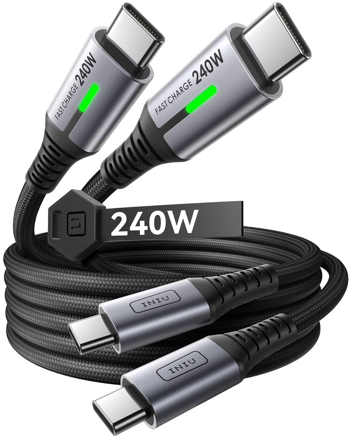 image:imageINIU USB C to USB C Cable 240W Fast Charging Type C Charger Cord Braided USBC Phone Charger Cable for iPhone 17 16 Pro Max Samsung S25 S24 Laptops MacBook Air 15 M3 iPad Switch 1ft1ft BlackBlack