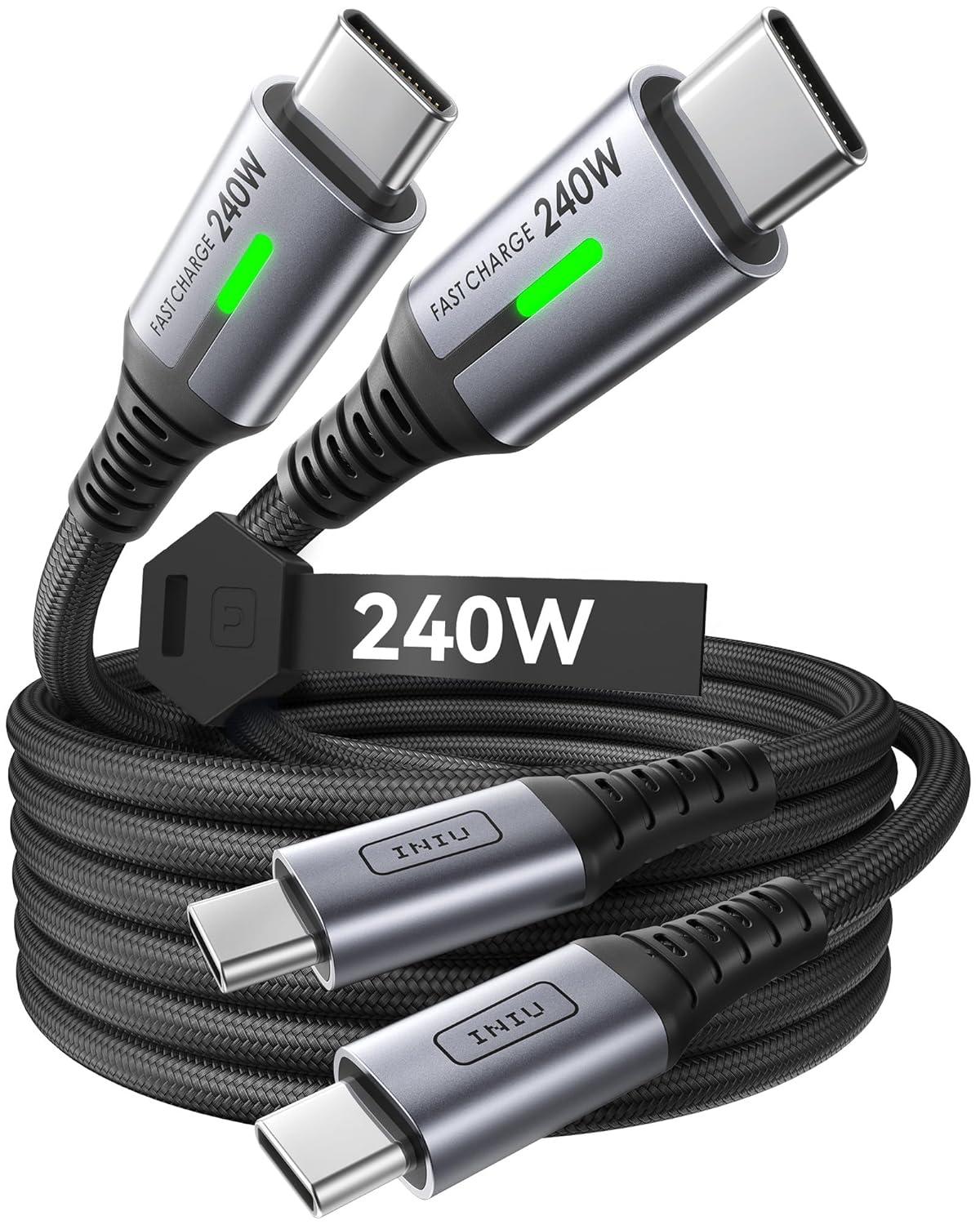 image:imageINIU USB C to USB C Cable 240W Fast Charging Type C Charger Cord Braided USBC Phone Charger Cable for iPhone 17 16 Pro Max Samsung S25 S24 Laptops MacBook Air 15 M3 iPad Switch 1ft1ft BlackBlack