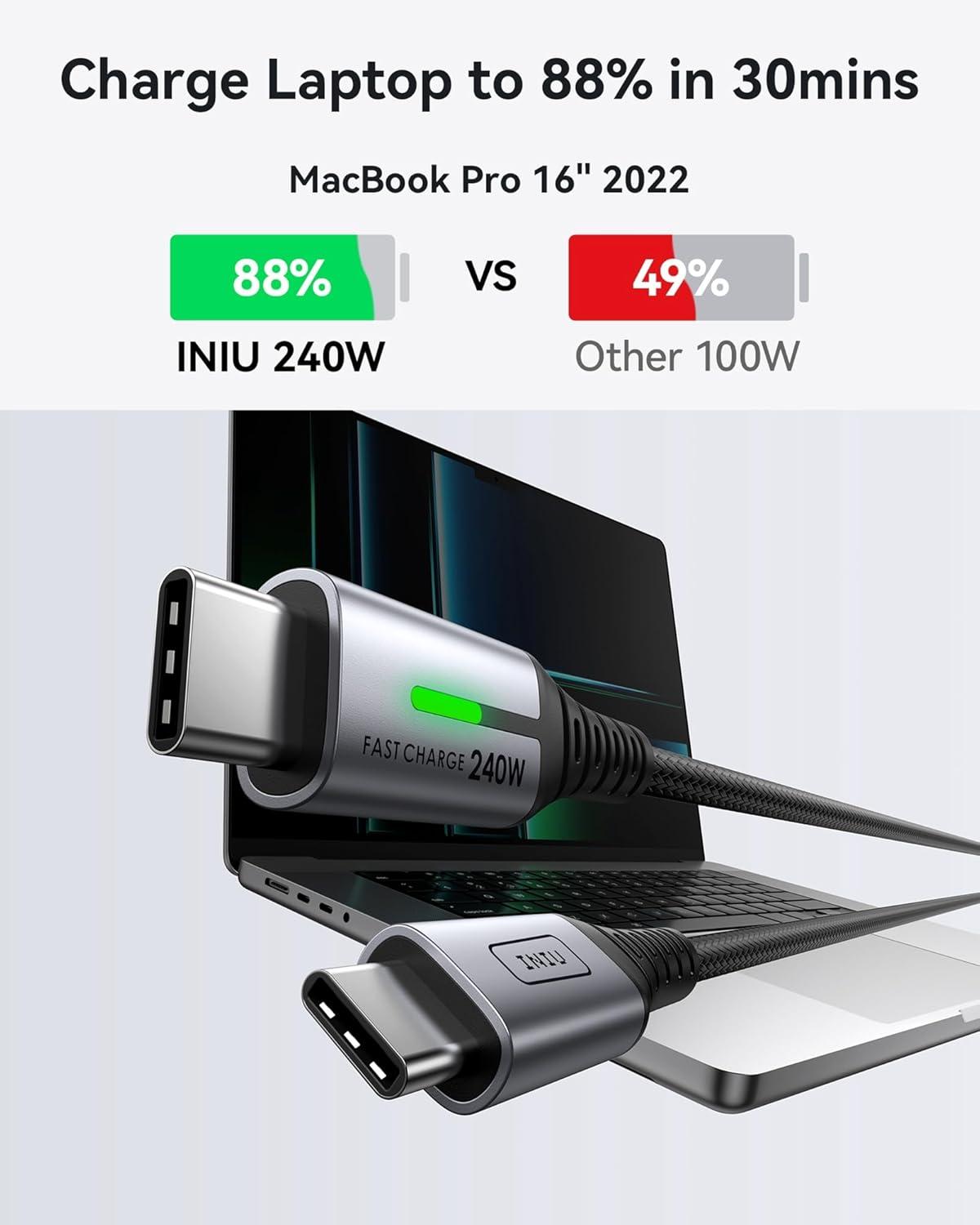 image:imageINIU USB C to USB C Cable 240W Fast Charging Type C Charger Cord Braided USBC Phone Charger Cable for iPhone 17 16 Pro Max Samsung S25 S24 Laptops MacBook Air 15 M3 iPad Switch 1ft1ft BlackBlack