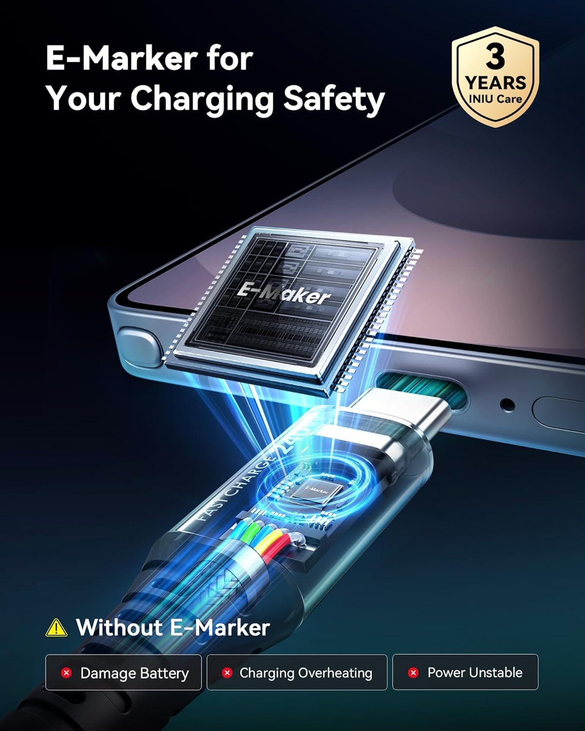 image:imageINIU USB C to USB C Cable 240W Fast Charging Type C Charger Cord Braided USBC Phone Charger Cable for iPhone 17 16 Pro Max Samsung S25 S24 Laptops MacBook Air 15 M3 iPad Switch 1ft1ft BlackBlack