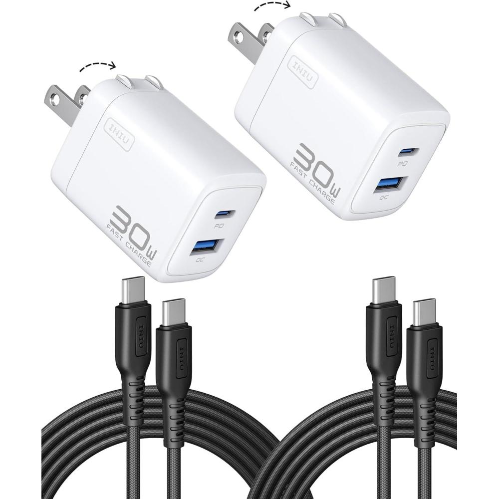 image:imageINIU USB C Charger Block 30W PD QC Fast Charging USBC USBA iPad Charger with Foldable Plug GaN Tech Type C Power Adapter for iPhone 17 16 iPad 11 Air Samsung S25 Business Emergency White