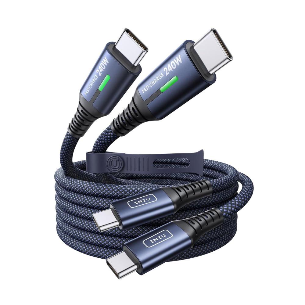 image:imageINIU USB C to USB C Cable 240W Fast Charging Type C Charger Cord Braided USBC Phone Charger Cable for iPhone 17 16 Pro Max Samsung S25 S24 Laptops MacBook Air 15 M3 iPad Switch 1ft1ft BlackBlue