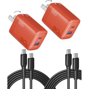 INIU USB C Charger Block, 2-Pack 30W PD Fast Charging, [USB-C + USB-A] 16 15 Charger with Foldable Plug, GaN Tech Type C Power Adapter for 16, 15 Pro Max, Samsung S25, S24, iPad Pro etc