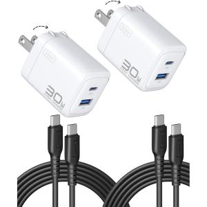 INIU USB C Charger Block, 30W PD QC Fast Charging, [USBC + USBA] iPad Charger with Foldable Plug, GaN Tech Type C Power Adapter for iPhone 17 16, iPad 11 Air, Samsung S25, Business, Emergency, White