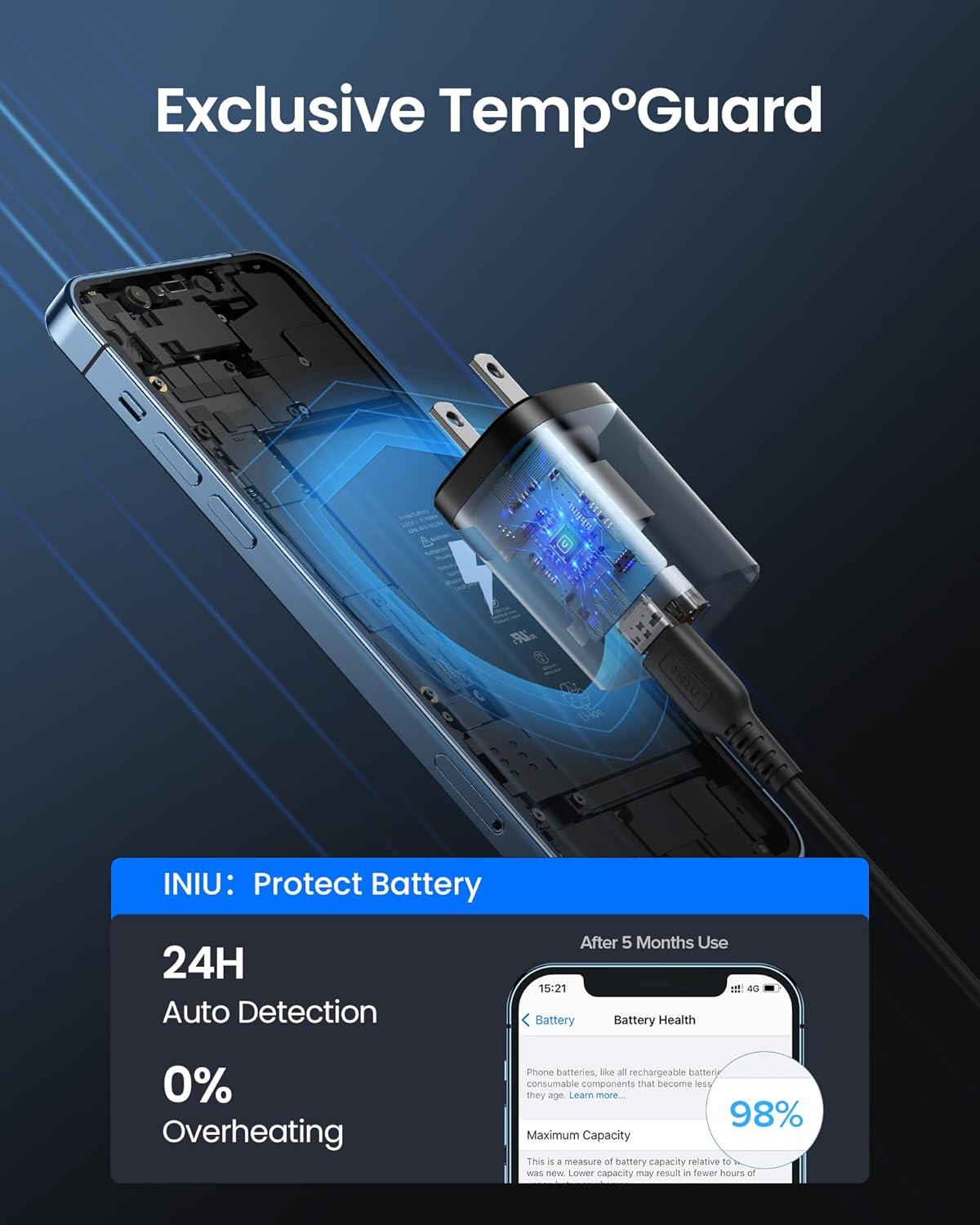 image:imageINIU USB C Charger 30W PD QC 30 Dual Port Type C Fast Charging Compact Charger Block with Foldable Plug for iPhone 16 15 Pro Max Samsung S24 S23 Note 20 iPad Pro Google AirPods etc