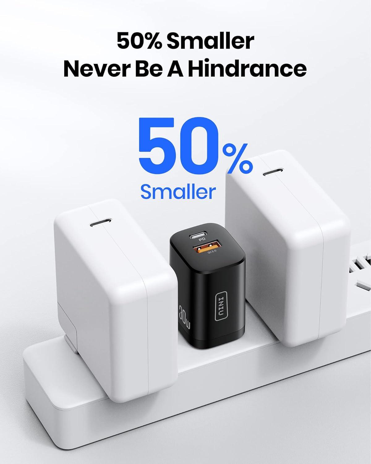 image:imageINIU USB C Charger 30W PD QC 30 Dual Port Type C Fast Charging Compact Charger Block with Foldable Plug for iPhone 16 15 Pro Max Samsung S24 S23 Note 20 iPad Pro Google AirPods etc