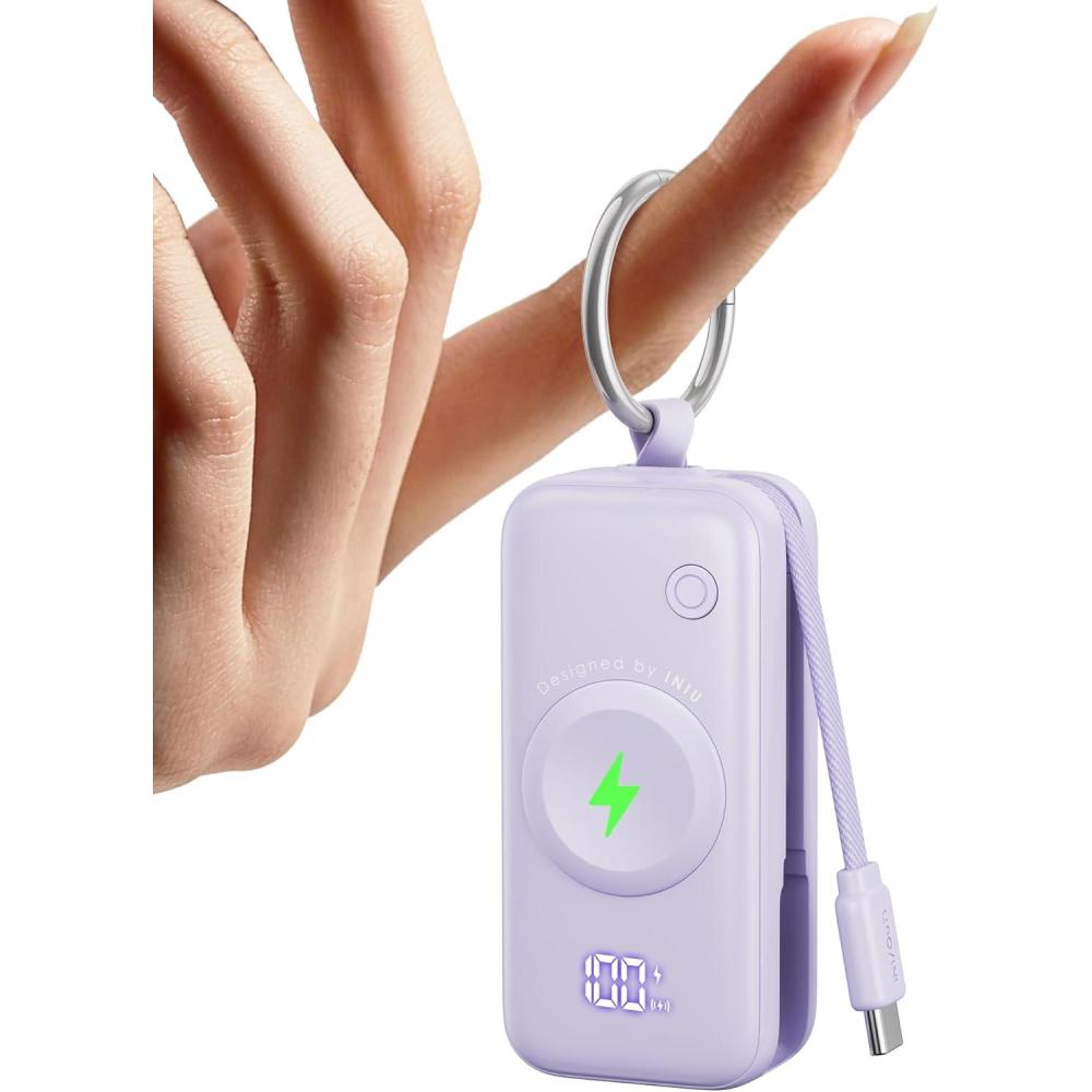 image:imageINIU 3in1 Portable Charger 5000mAh Power Bank with Watch Charger amp Builtin Cable Compact 20W Fast Charging Battery Pack Key Chain amp Travel Essential for iPhone 16 15 Apple Watch AirPods etcPurple