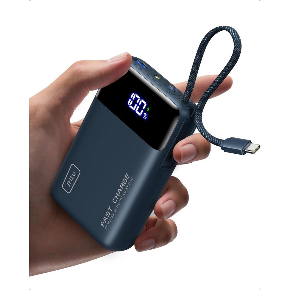 image:imageINIU 45W Portable Charger Smallest 20000mAh Power Bank with Build in USBC Cable Fast Charging USB C inampOut Battery Pack Travel Phone Charger for iPhone 17 16 15 Air Samsung S25 S24 Google GreenBlue