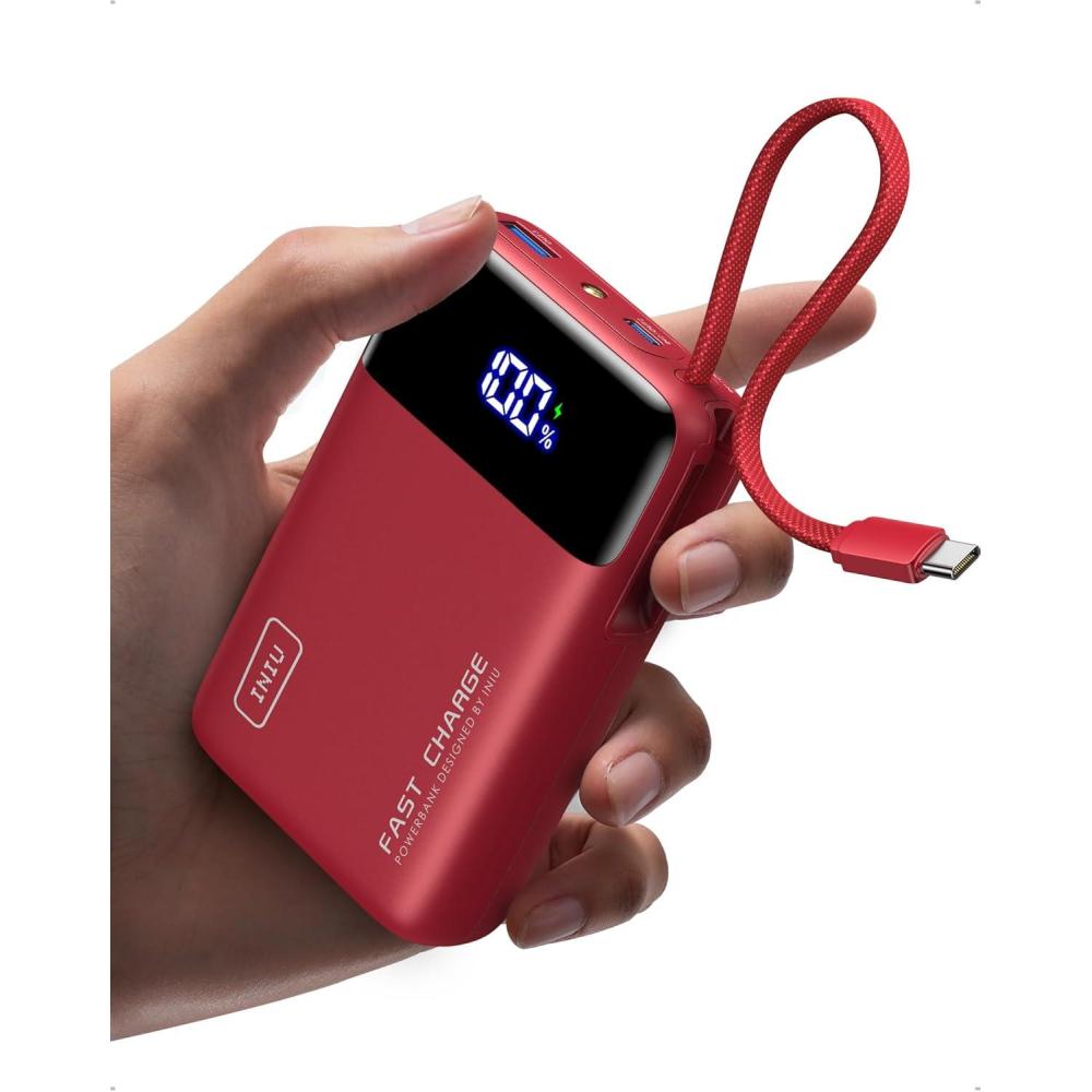 image:imageINIU 45W Portable Charger Smallest 20000mAh Power Bank with Build in USBC Cable Fast Charging USB C inampOut Battery Pack Travel Phone Charger for iPhone 17 16 15 Air Samsung S25 S24 Google GreenRed